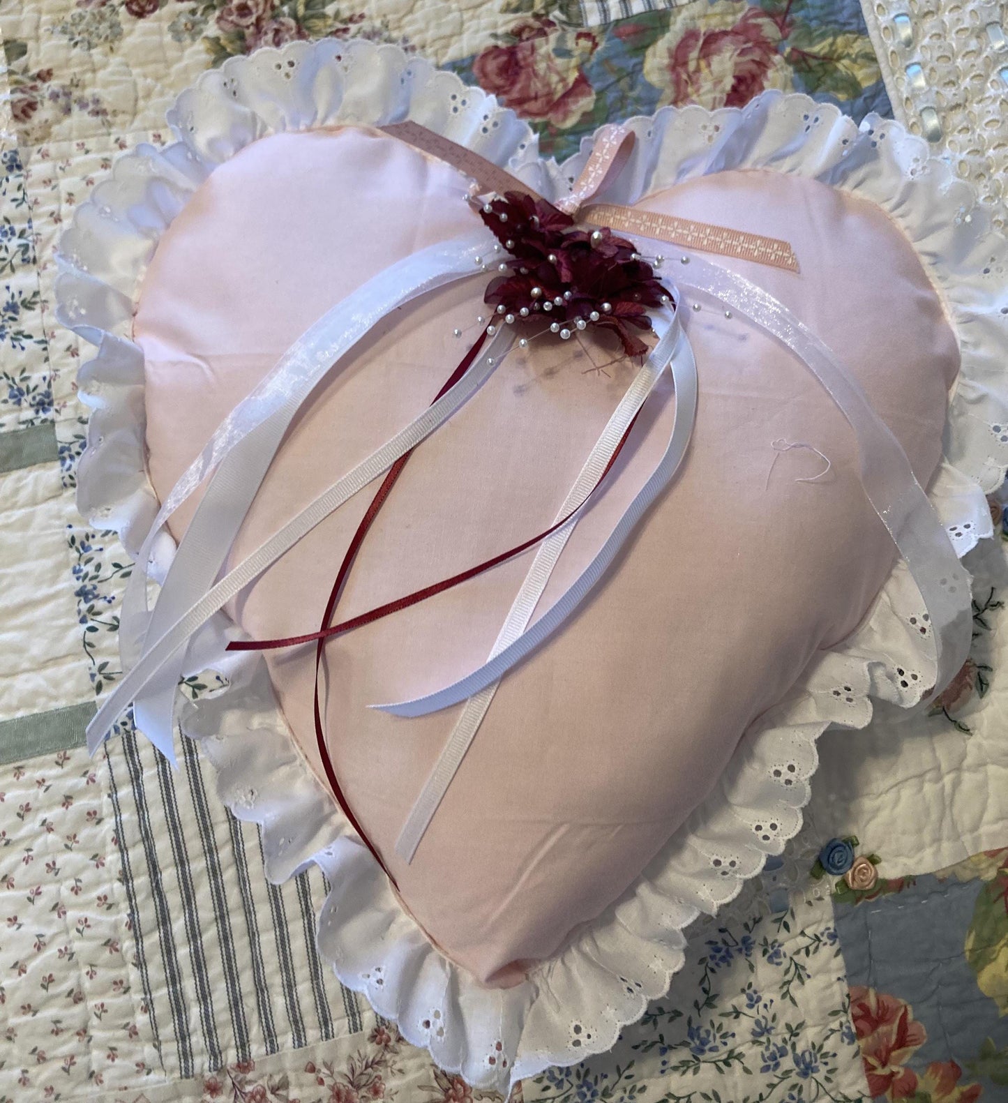 HEART PILLOWS in pink or purple fabric for Valentine's Day