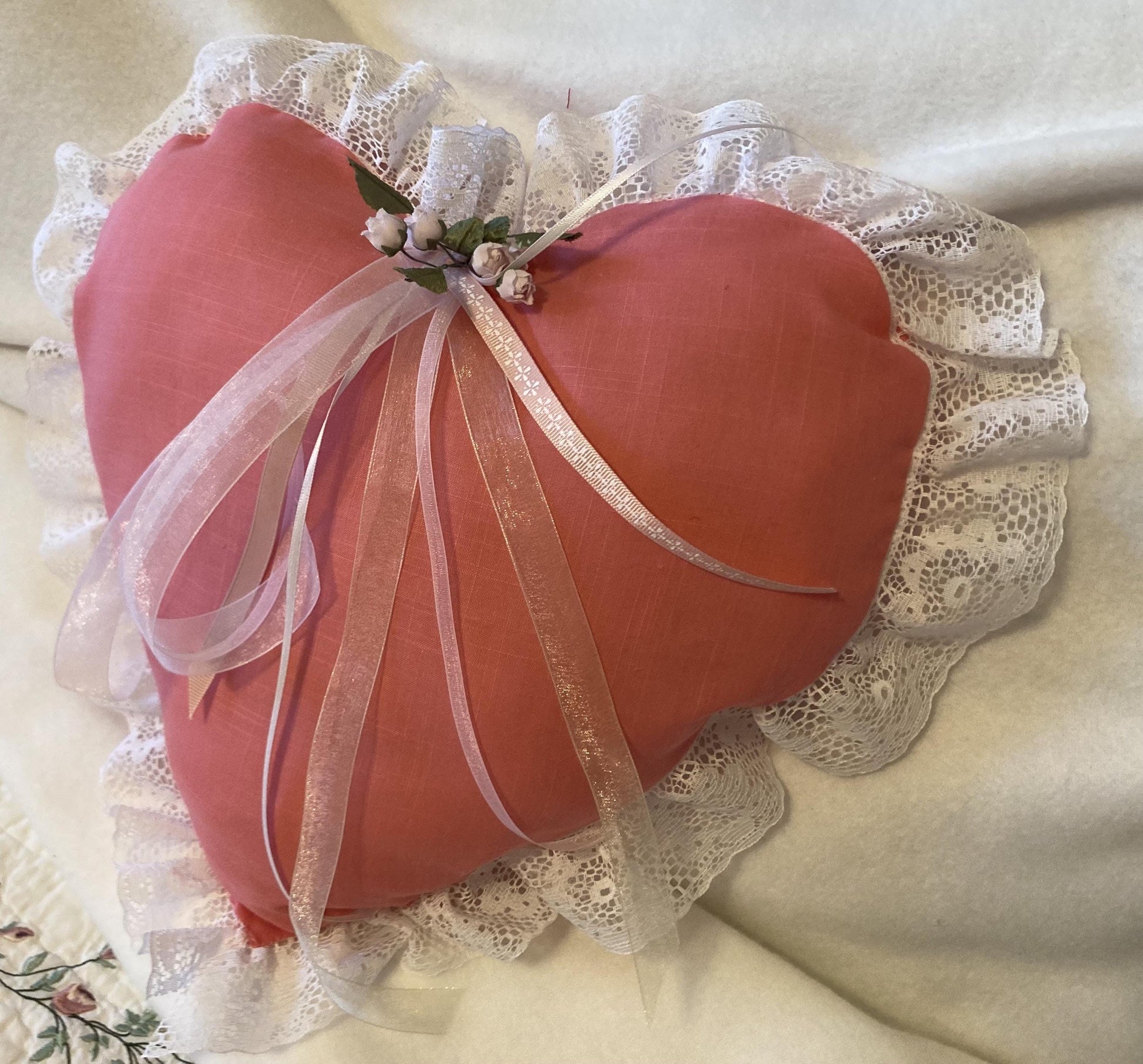 HEART PILLOW with lace trim For Valentine's Day
