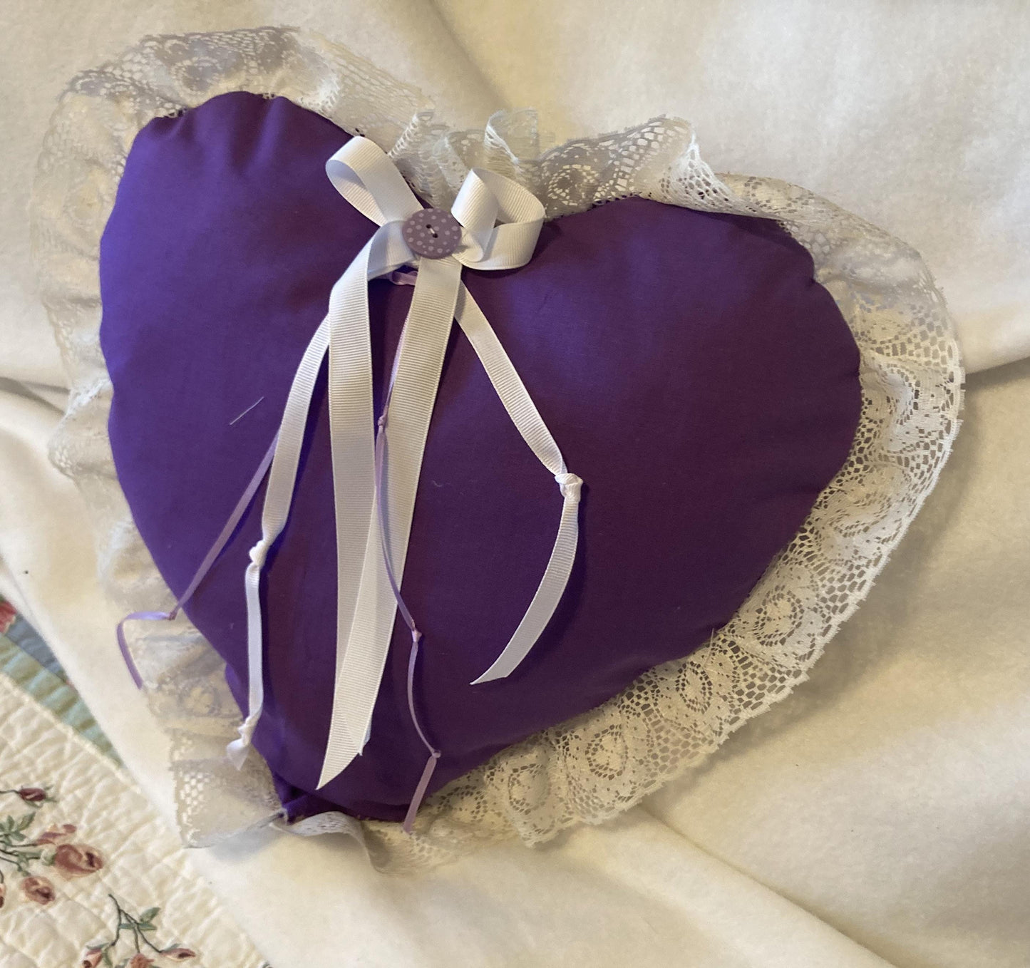 HEART PILLOWS in pink or purple fabric for Valentine's Day
