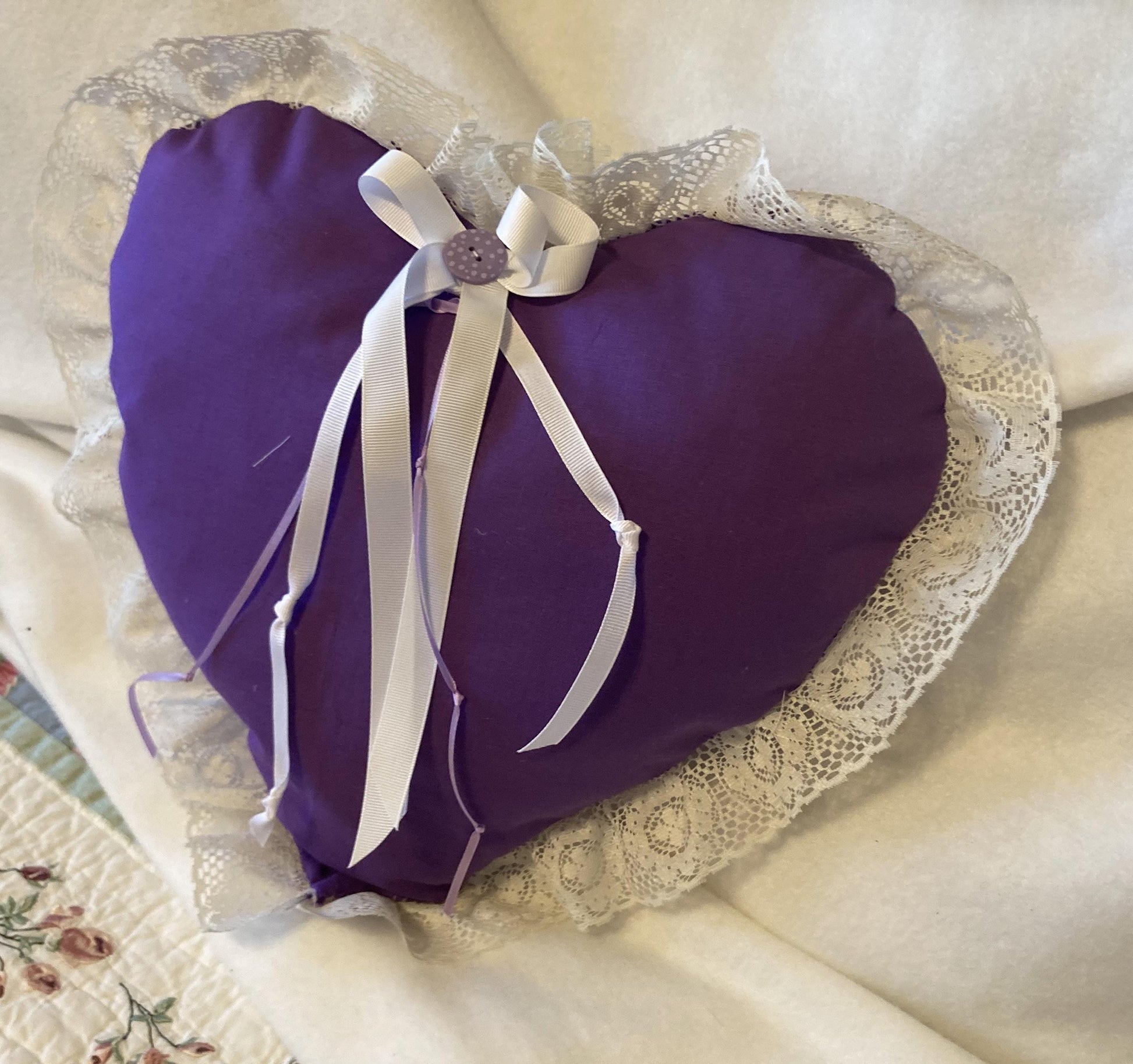 HEART PILLOWS in pink or purple fabric for Valentine's Day