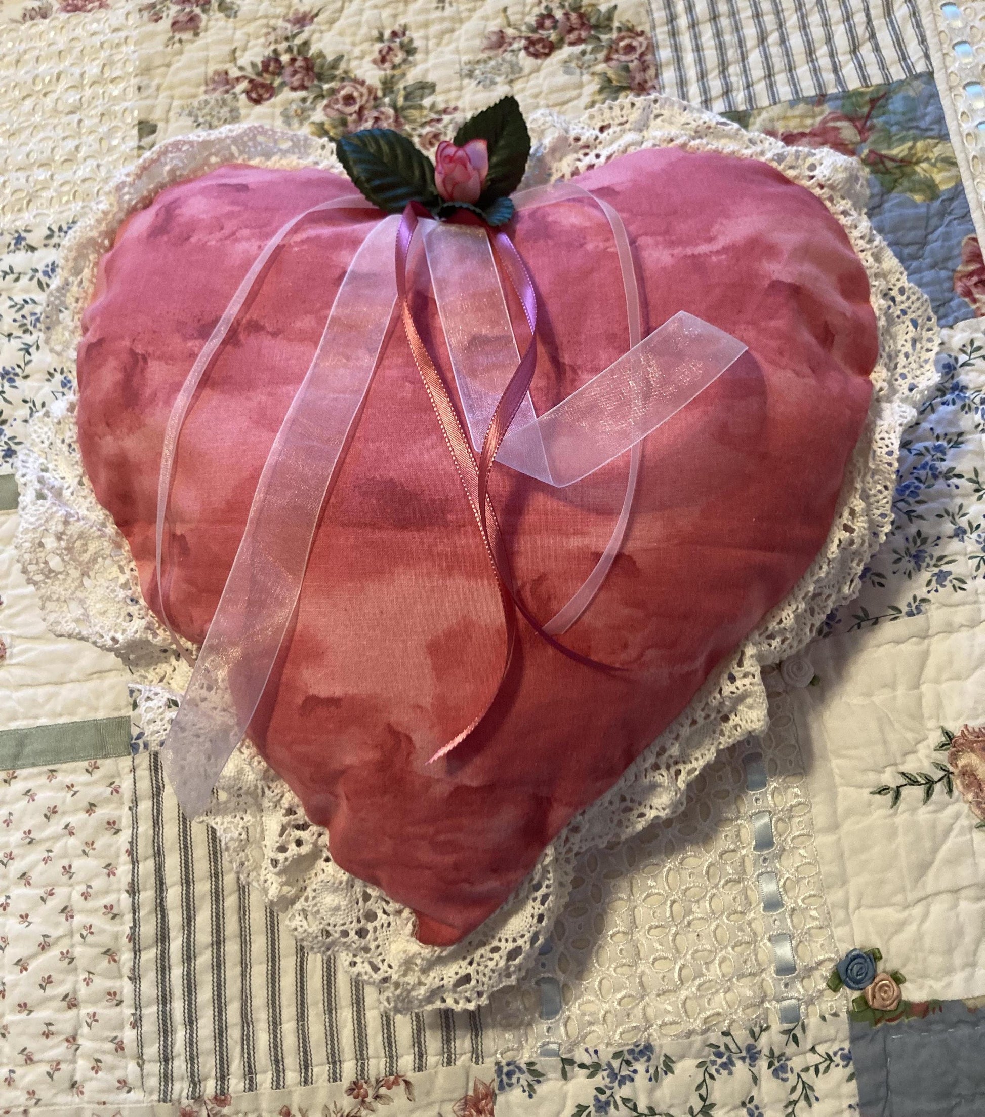 HEART PILLOWS in pink or purple fabric for Valentine's Day