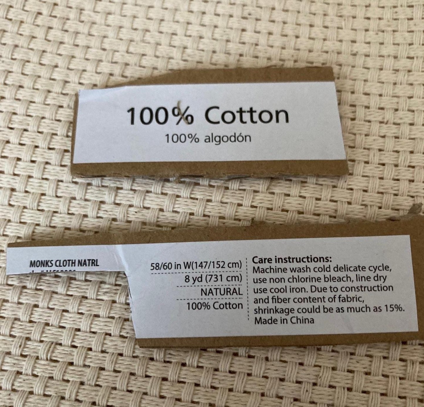 MONKS CLOTH NATURAL 100% Cotton for punch needle work 1 yard piece