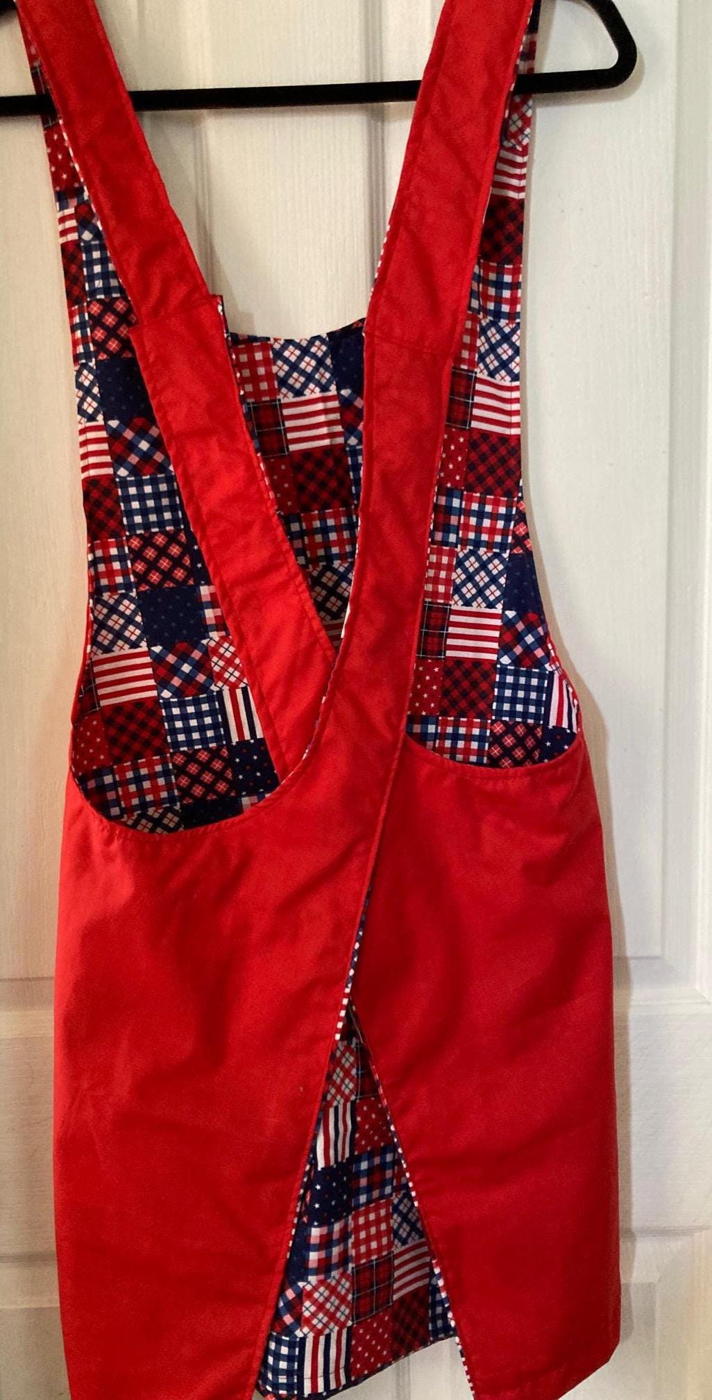 Red, White and Blue Reversible Cross Back Apron for Grilling on 4th of July