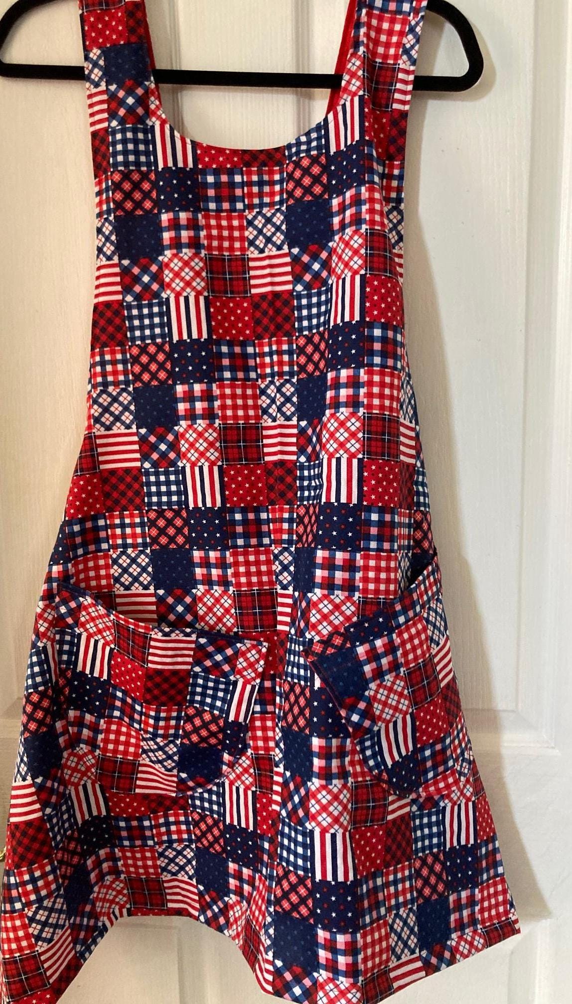 Red, White and Blue Reversible Cross Back Apron for Grilling on 4th of July